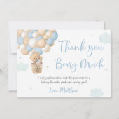 ブルーボーイテディベアホットエアバルーン誕生日 サンキューカード (正面)