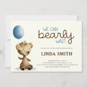 ブルーボーイテディベア我々は赤ちゃんシャワーを待つことができる 招待状 (正面)