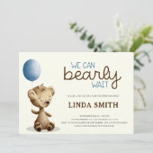 ブルーボーイテディベア我々は赤ちゃんシャワーを待つことができる 招待状 (スタンド正面)