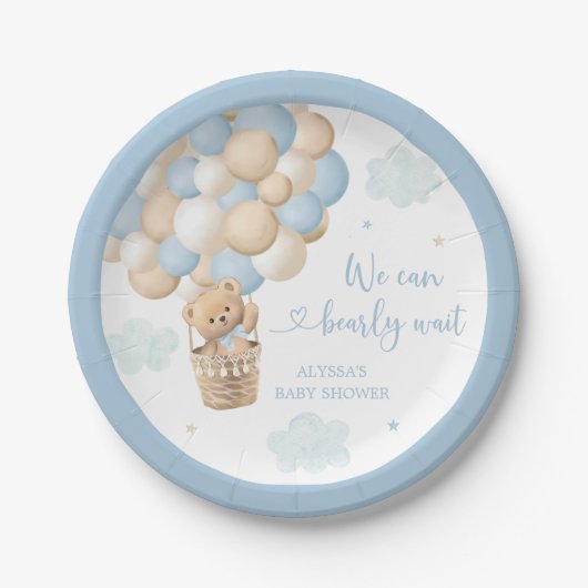 ブルーボーイテディベア熱気球ベビーシャワー ペーパープレート (正面)