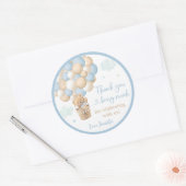 ブルーボーイテディベア熱気球ベビーシャワー ラウンドシール (封筒)