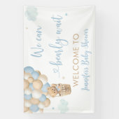 ブルーボーイテディベア熱気球ベビーシャワー 横断幕 (縦)