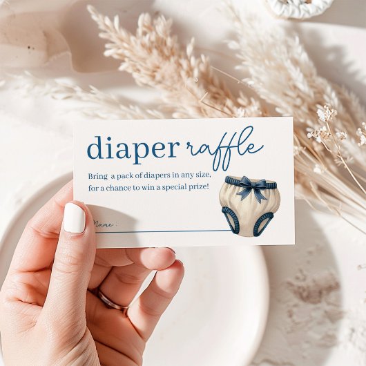 ブルーボーイテディベア赤ちゃんシャワーおむつラッフル エンクロージャーカード