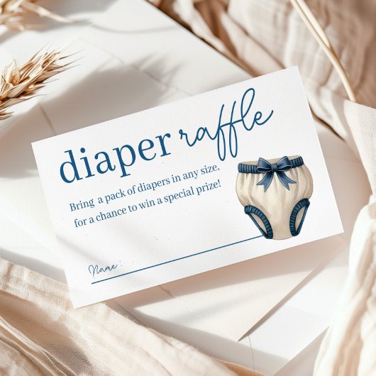 ブルーボーイテディベア赤ちゃんシャワーおむつラッフル エンクロージャーカード