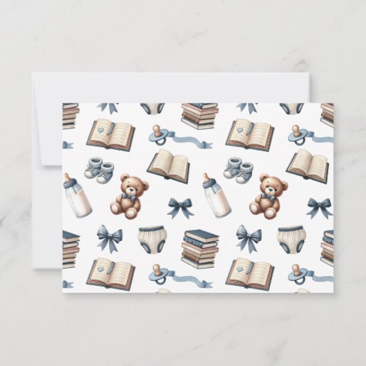ブルーボーイテディベア赤ちゃんシャワー新しい章が始まる サンキューカード (裏面)