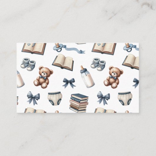ブルーボーイテディベア赤ちゃんシャワー用ブック エンクロージャーカード (裏面)