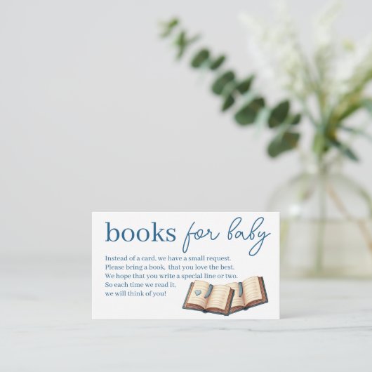 ブルーボーイテディベア赤ちゃんシャワー用ブック エンクロージャーカード (スタンド正面)