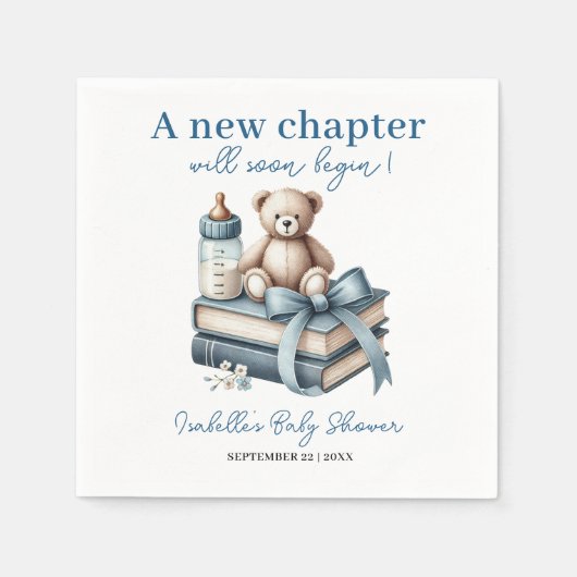 ブルーボーイテディベア赤パーソナライズされたちゃんシャワー スタンダードカクテルナプキン (正面)