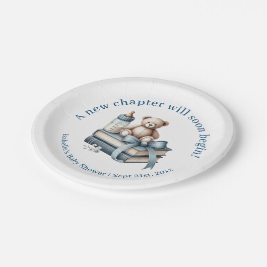 ブルーボーイテディベア赤パーソナライズされたちゃんシャワー ペーパープレート (アングル)