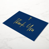 ブルーボーイネーム最初の聖餐式ありがとう金ゴールドクロス 箔招待状 (回転した状態)