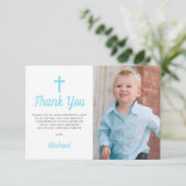 ブルーボーイバプティスファースト誕生日写真ありがとう サンキューカード (スタンド正面)