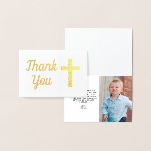 ブルーボーイバプティスファースト誕生日写真ありがとう 箔カード (ディスプレー)