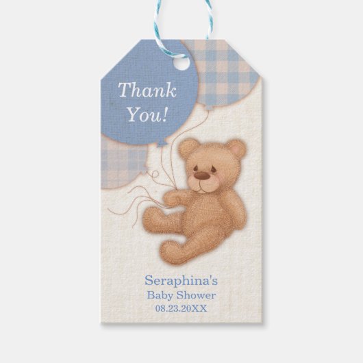 ブルーボーイバルーンテディベア ギフトタグ (正面)