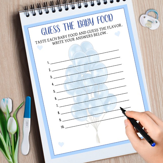 ブルーボーイバルーンフード推測赤ちゃんシャワーゲーム (Blue Boy Balloon Food Guessing Baby Shower Game)
