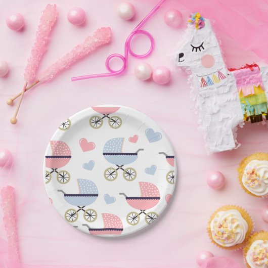 ブルーボーイピンクガールベビー乳母車紙プレートパーティー ペーパープレート (パーティー)