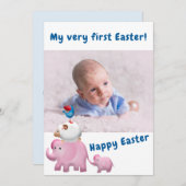 ブルーボーイファーストイースターウェルカムフォトベビー誕生 案内状 (正面/裏面)