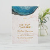 ブルーボーイファースト聖体大理石金ゴールドクロス 招待状 (スタンド正面)