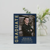 ブルーボーイフォトゴールドフォイル卒業発表 箔招待状ポストカード (立ち正面)