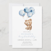 ブルーボーイベアリーファースト誕生日招待状 招待状 (正面)