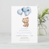 ブルーボーイベアリーファースト誕生日招待状 招待状 (スタンド正面)