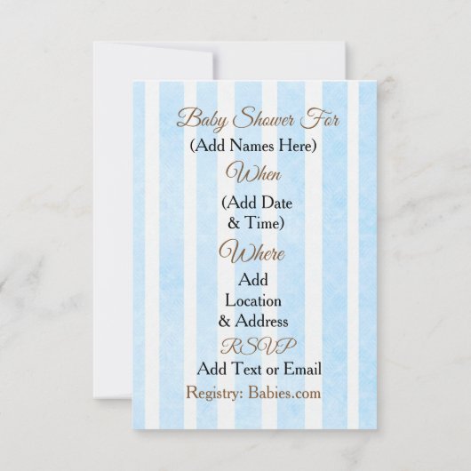 ブルーボーイベビーとテディベア赤ちゃんシャワー 招待状 (裏面)