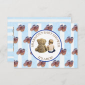 ブルーボーイベビーとテディベア赤ちゃんシャワー 招待状 (正面/裏面)