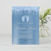 ブルーボーイベビーシャワーグリッタードリップベビー足ズインヴィタ 招待状 (スタンド正面)