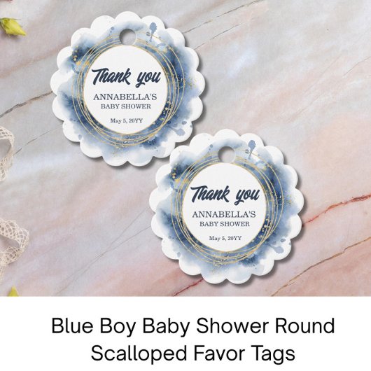 ブルーボーイベビーシャワーラウンドメッセージカード フェイバータグ