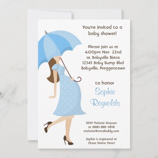 ブルーボーイベビーシャワー招待状モダンママ 招待状 (正面)