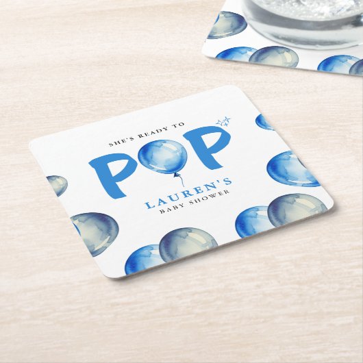 ブルーボーイベビーポップ・アートのシャワーを吹き付ける準備ができている スクエアペーパーコースター (アングル)