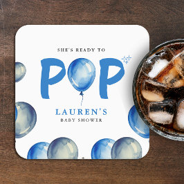 ブルーボーイベビーポップ・アートのシャワーを吹き付ける準備ができている スクエアペーパーコースター