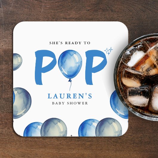 ブルーボーイベビーポップ・アートのシャワーを吹き付ける準備ができている スクエアペーパーコースター