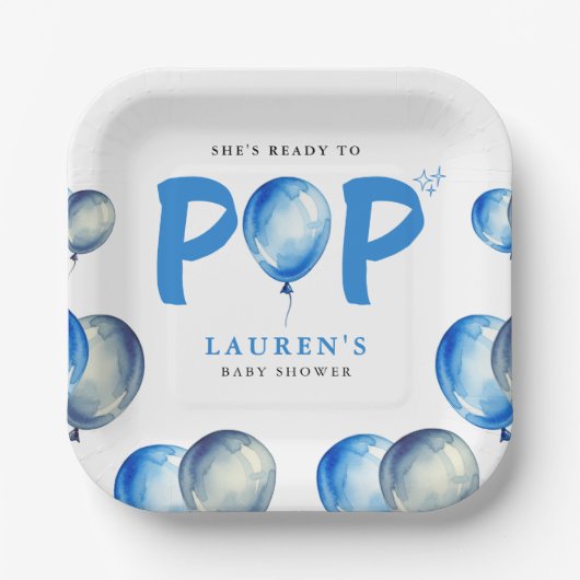 ブルーボーイベビーポップ・アートのシャワーを吹き付ける準備ができている ペーパープレート (正面)
