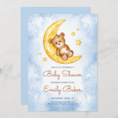 ブルーボーイボホーテディベアーベビーシャワー招待状 招待状 (正面/裏面)