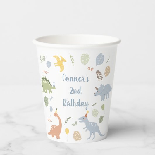 ブルーボーイボホ恐竜誕生日 紙コップ (正面)