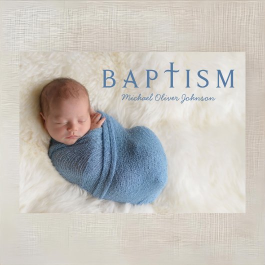 ブルーボーイモダン写真バプテスマ 招待状