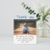 ブルーボーイモダン写真誕生日ありがとう カード (スタンド正面)