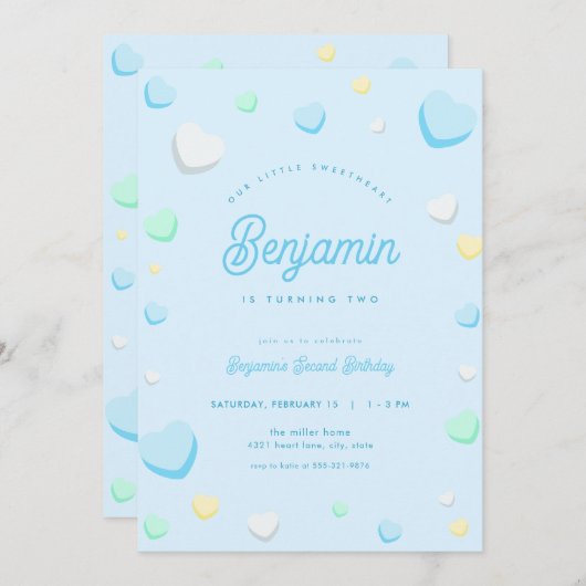 ブルーボーイリトルスウィートアート誕生日招待状 招待状 (正面/裏面)