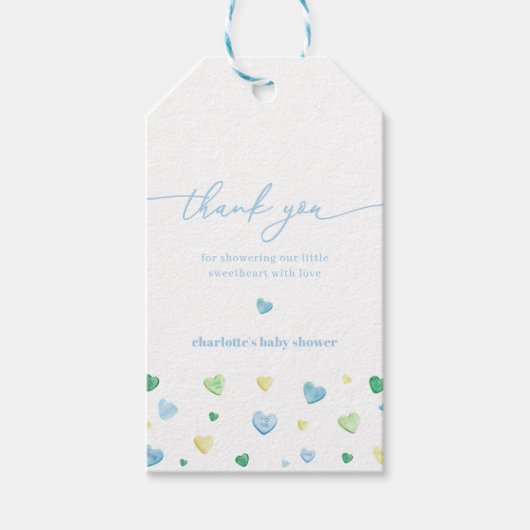 ブルーボーイリトルスウィートベビーシャワーメッセージカード ギフトタグ (正面)