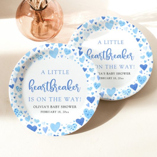 ブルーボーイリトルハートブレーカーバレンタインベビーシャワー ペーパープレート