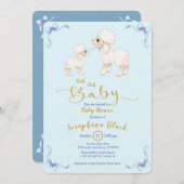 ブルーボーイリボンラムベビーシャワー招待状 招待状 (正面/裏面)