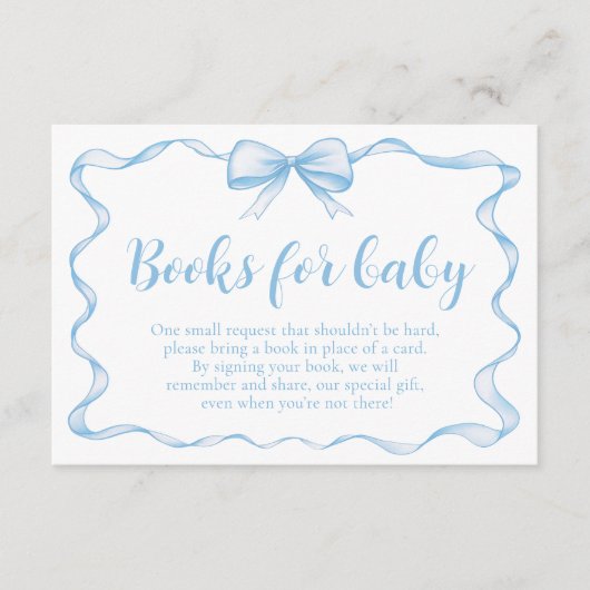 ブルーボーイリボン赤ちゃんシャワーブックベビー エンクロージャーカード (正面)