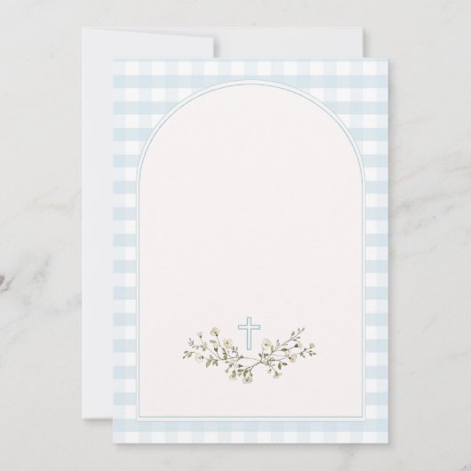 ブルーボーイワイルドフラワーモダンズ《キリスト教》洗礼式や命名式ギンガム 招待状 (裏面)