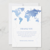 ブルーボーイワールドマップトラベルアドベンチャーベビーシャワー サンキューカード (正面)