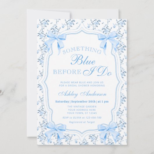 ブルーボーイング何か青い前に私はブライダルシャワー 招待状 (正面)