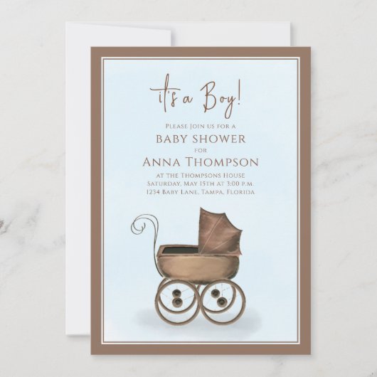 ブルーボーイヴィンテージキャリッジQRコードソーシャルメディア 招待状 (正面)