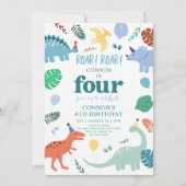 ブルーボーイ恐竜ボホ4歳の誕生日 招待状 (正面)