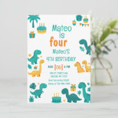 ブルーボーイ恐竜4th誕生日招待状 招待状 (スタンド正面)