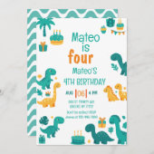 ブルーボーイ恐竜4th誕生日招待状 招待状 (正面/裏面)