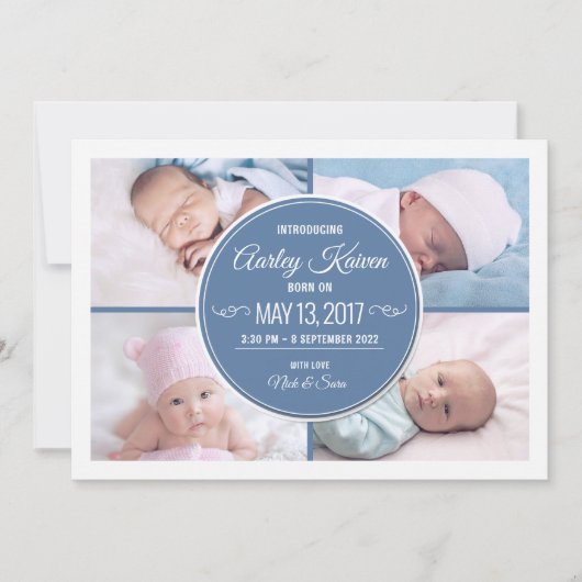ブルーボーイ生まれたばかりのフォトコラージュ誕生のお知らせ (正面)